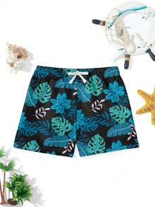 SHEIN Tween Boys' Casual Loose Printed Beach Pants, Suitable For Summer, Beach, Outdoor, Swimming - Multicolor - View 2