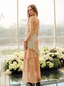 MOTF PREMIUM WOMEN'S FASHIONABLE LIGHT BLUE FLORAL LONG DRESS VACATION SUMMER BOHO - Orange - View 3