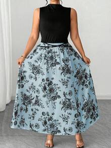 Elenzga Rochie elegantă cu imprimeu floral, fără mâneci, în formă de A, cu legături în talie, potrivită pentru festivaluri de muzică, sărbători, purtare zilnică, cumpărături și naveta - Multicolor - Vizualizare 6