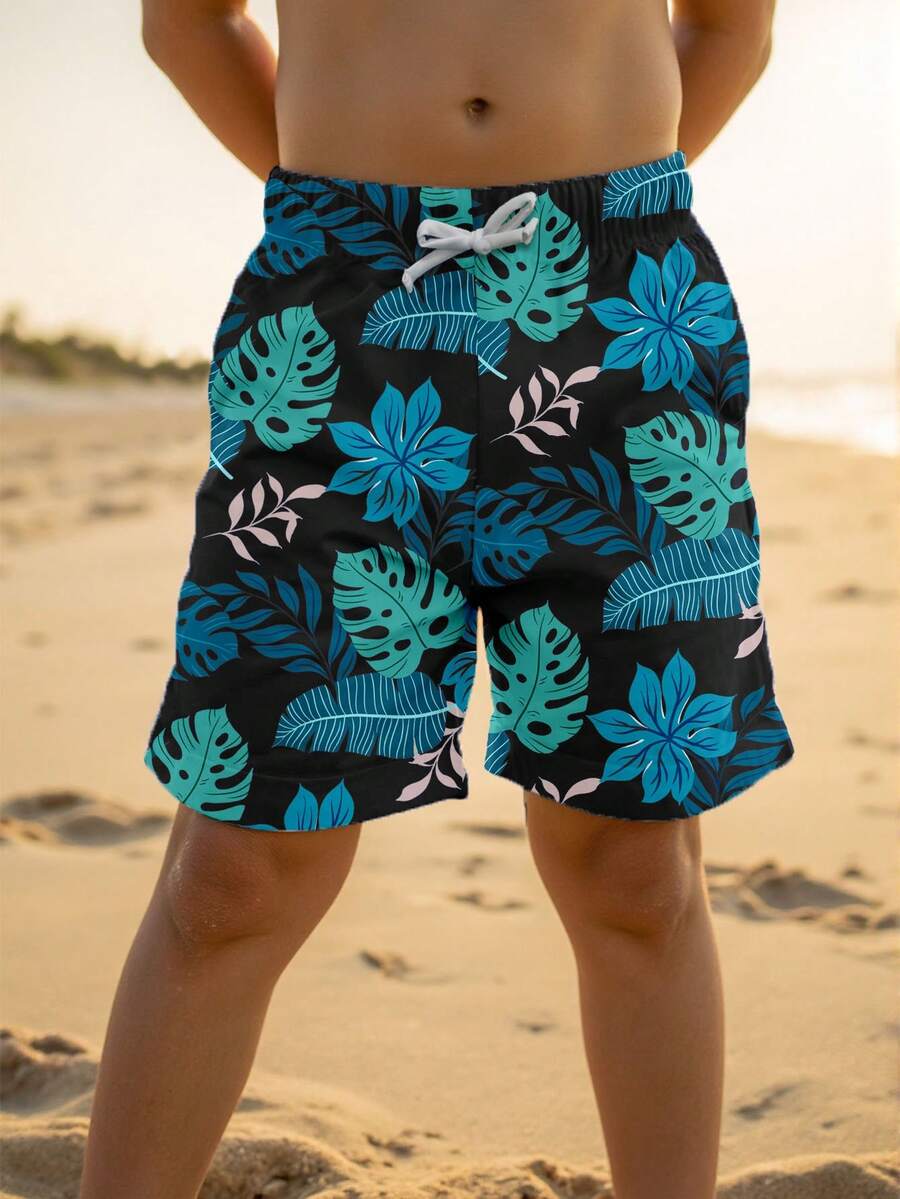 SHEIN Tween Boys' Casual Loose Printed Beach Pants, Suitable For Summer, Beach, Outdoor, Swimming - Multicolor - View 1