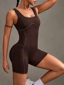Powerista Women's Casual Striped Sports Romper - Brown - View 2