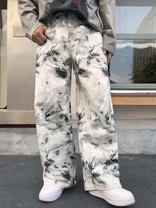 Spring Tie-Dye Men's Wide Leg Loose Casual Jeans - Multicolor - View 6