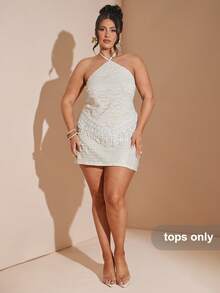 SHEIN BAE Große Größen Damen Weiße Fransen Trägertop, elegante sexy Bluse, Strandurlaub Top, Y2K, Musikfestival Top - Weiss - Übersicht 7