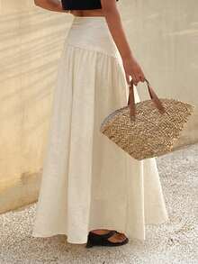 DAZY Rhinestone Embellished Loose Flared Skirt, Elegant Summer Holiday Dress For Women - Apricot - View 2