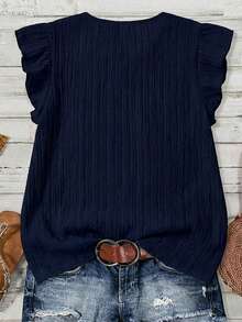 Mellowie Casual Minimalist Dark Blue Plus Size Shirt Suitable For Summer - Navy Blue - View 2