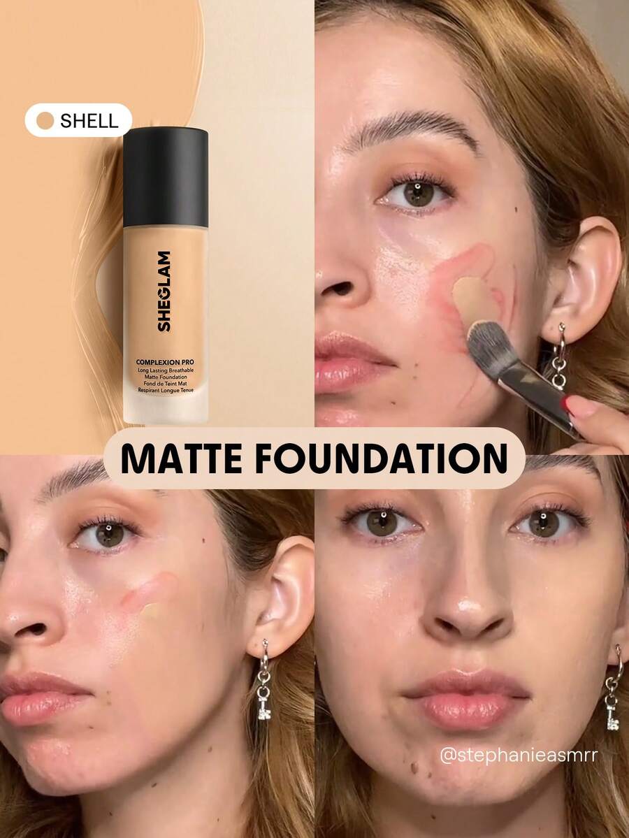 Complexion Pro Long Lasting Breathable Matte Foundation-Shell Matte Sweat-Proof Foundation Oil Control Full Coverage Pore-Less Concealer Waterproof Flawless Non-Fading Weightless Liquid Foundation Brand Beauty Makeup Face Paint Cosmetic For Women Girls Perfect For Spring Summer Ideal For Y2K Fancy Fashion Suitable For Birthday Mother'S Day Gift Rave Party Ready Best Color - Shell - View 1