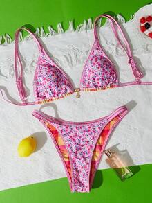 Swim Mod 女士夏季新款格子碎花性感露背三角比基尼两件套，适合海滩、游泳、度假 - 彩色 - 查看 6