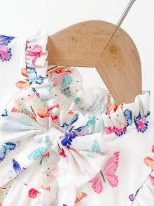 SHEIN 女婴时尚休闲度假碎花蝴蝶结装饰蛋糕裙，适合春季、夏季、秋季、度假、节日、派对、日常穿着 - 彩色 - 查看 6