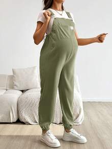 SHEIN Bộ áo liền quần in chữ, phong cách thường ngày năng động, thoải mái cho bà bầu, thích hợp mặc đi làm, mùa Xuân/Hè/Thu. - màu xanh lá - Xem 5