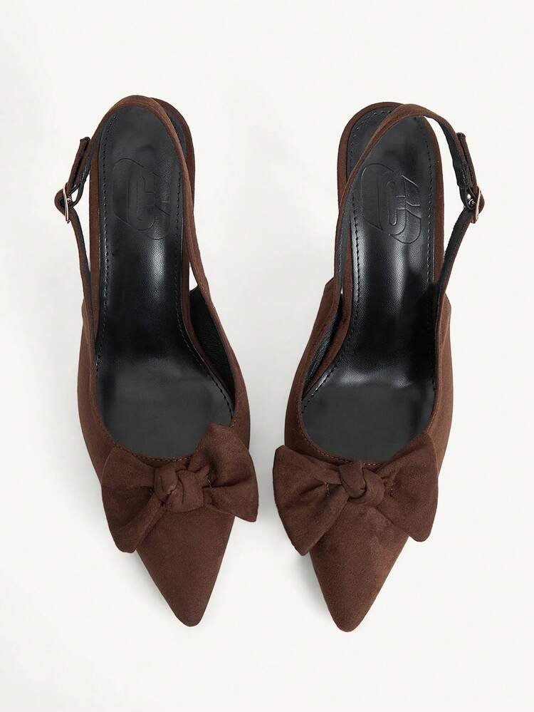 CUCCOO CHICEST Women Shoes Spring And Summer New Women's High Heel Shoes Bow Decoration Pointed Thin Heel Slingback Buckle 9cm Elegant Temperament Suede Solid Color Dating Party Daily Versatile