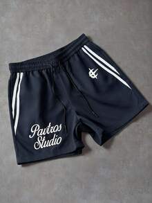 PAVTROS Men's Loose Printed Shorts, Design, Casual Versatile Fashion Knee-Length Pants - Navy Blue - View 3