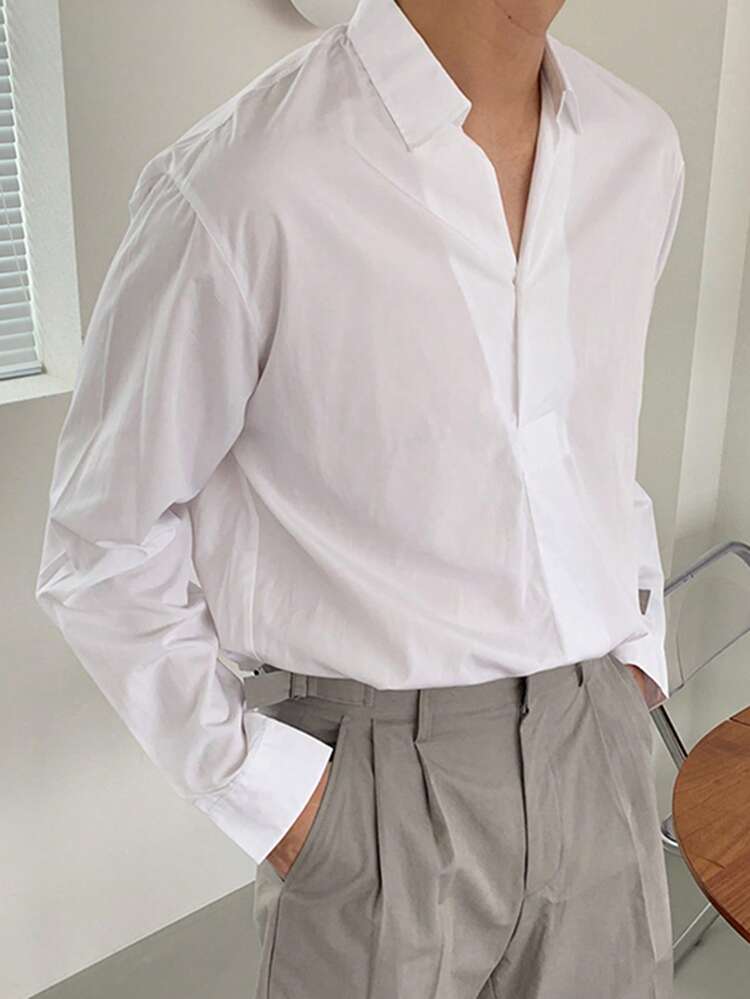 Men's Long Sleeve Shirt With Pleated Collar Design, Spring/Summer