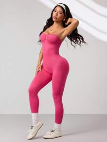 Dewbera Women's Seamless Backless Jumpsuit, Pink - Pink - View 7