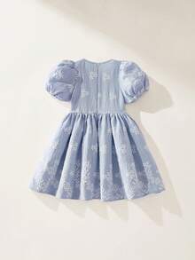 Maija Kids Maija Kids 一件儿童/少女休闲优雅度假风白色碎花紫色泡泡袖圆领宽松连衣裙，适合日常穿着、返校、郊游、聚会、节日、春夏季节。 - 淡紫色 - 查看 3