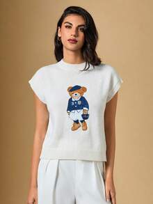 Briarwyn Áo thun nữ cổ tròn họa tiết hoạt hình, kiểu dáng thường ngày, đa năng, thích hợp mặc hàng ngày. - trắng - Xem 5