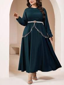 Veilorie Plus Size Elegant Party Dress With Tassel Decor - Dark Green - View 4