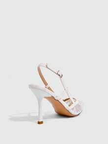 CUCCOO SZL Solid Color Patchwork Metal Decor Simple Casual Women High Heel Pumps Spring Shoes Spring Break Easter Prom Heels For Christmas - White embroidery thread mesh - View 3