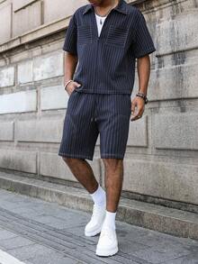 Manfinity EMRG Bộ trang phục nam gồm áo sơ mi kẻ sọc, phù hợp cho việc đi làm hàng ngày và dạo chơi. - Màu xanh hải quân - Xem 6