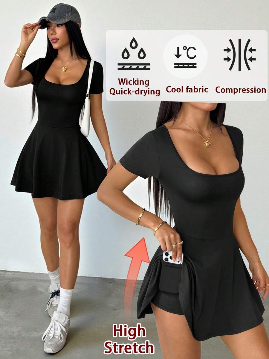 SHEIN PETITE 女士黑色针织迷你连衣裙，夏季连衣裙，春季服装 - 黑色 - 查看 1