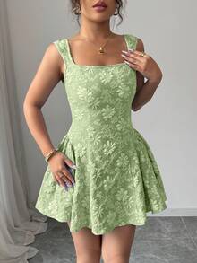 Rafferiza 春夏常规款女士宽领无袖收腰提花蓝色迷你连衣裙，优雅浪漫，适合毕业典礼、舞会、派对、音乐节、度假等场合。 - 綠色 - 查看 7