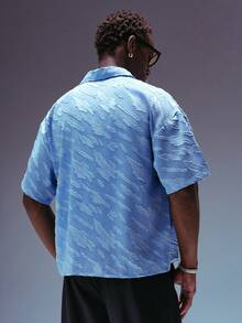 STYNVO Áo sơ mi nam tay ngắn khoét eo, cài một hàng khuy, kiểu dáng thường ngày. - Màu xanh lam - Xem 2