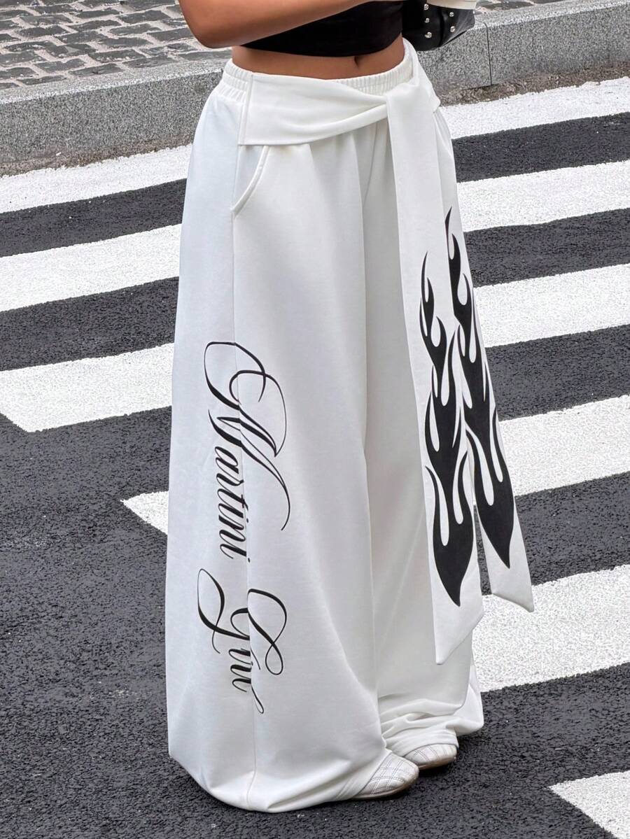 Muchica 白色设计腰部印花系带女裤 - 白色 - 查看 1