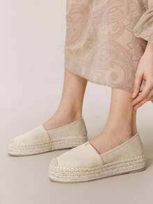 Styleloop Sepatu Flat Longgar Bergaya Bohemian Amerika Barat Vintage, Sepatu Serbaguna untuk Festival Musik dan Pesta Natal - kanvas krem - View 4