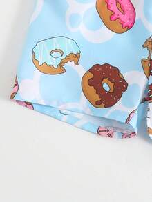 Toddler Boys' Swimwear, Cute Donut Print Velvet Beach Shorts And Sun Hat, Summer Holiday - Multicolor - View 6