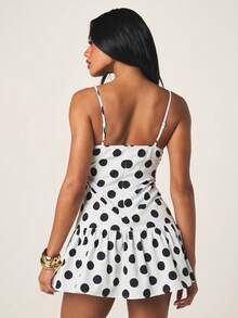MISSGUIDED Polka Dot Sweetheart Neckline Mini Dress With Spaghetti Straps And Ruffle Hem Detail For Summer Casual Party Occasions - Black and White - View 6