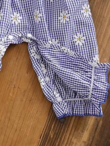 SHEIN Vintaside Kids 女嬰夏季連身褲，可愛雛菊與藍白格紋設計，休閒舒適戶外穿搭 - 藍色 - 查看 5