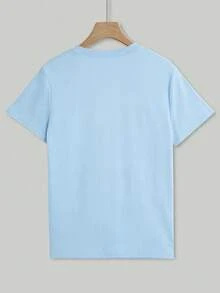 EMERY ROSE Women's Casual Solid Color Round Neck Short Sleeve T-Shirt, Versatile For Summer - Baby Blue - View 2