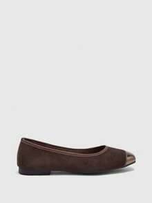 CUCCOO BIZCHIC Zapatos de mujer para primavera y otoño con puntera cuadrada y suela plana, zapatos de ante sencillos para ir al trabajo y de compras - Marrón - Ver 2
