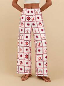 Travachic Pantalones anchos de uso versátil y casual con estampado total para uso diario de mujer - Multicolor - Ver 6