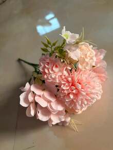 1/3束仿真丝茶玫瑰和菊花花束，人造花卉，适用于新娘捧花、婚礼装饰、DIY花环、家居装饰、餐厅、卧室、花瓶填充、生日派对、圣诞节、情人节、毕业礼物、秋季装饰 - 粉色 - 查看 5