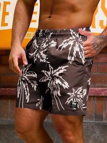 Manfinity KASUA Men's Coconut Tree Print Drawstring Waist Pocket Beach Shorts, Versatile For Vacation & Seaside, Holiday - Multicolor - View 5