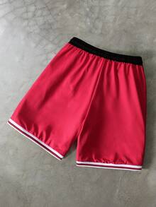 PAVTROS Pantalones cortos de baloncesto con estampado numérico de color contrastante para hombres - Negro - Ver 2