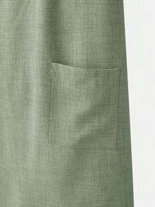 Rusticease Plus Size Casual Solid Color Pocketed Dress, Summer - Green - View 5