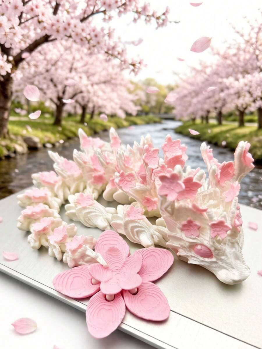 POKOJA LAND A 3D-Printed Cherry Blossom Pink Chinese Dragon, Cute And Pretty, Including: Pink, Blue, Red, Green, Yellow, Stress Toys, Kids Toys, Sensory Toys, Collectibles, Party, Birthday, Christmas, Holiday Gift.