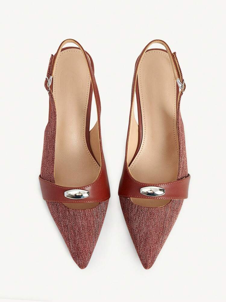 CUCCOO CHICEST Women Shoes New French Weaving Patent Leather Pointed Slingback Shoes Women's Thin Heel Temperament Commuter High Heels