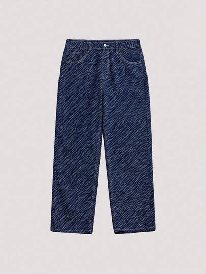 Open Phase 1 chiếc quần jeans nam ống đứng dáng rộng kiểu Hàn Quốc mới, chất liệu jacquard, kiểu dáng vintage Mỹ (Không bao gồm thắt lưng hoặc phụ kiện)