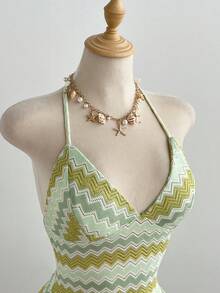 Elamini Đầm chữ A màu xanh lá cây móc len dành cho nữ, kiểu dáng tối giản và gợi cảm, thích hợp cho kỳ nghỉ biển. - màu xanh lá - Xem 4