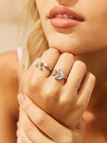 Swim Mod 2pcs/Set Fashionable Mermaid Tail Design Open Ring, Suitable For Women's Daily Wear - Multicolor - View 7