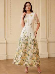 ZEYLAH 对比色网布花卉刺绣连衣裙 - 彩色 - 查看 7