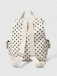 ROMWE Anime 1Pc Black Y2K Retro Polka Dot Bow Note Wing Bow Heart Plaid Multi-Pocket Casual Backpack, Large Capacity Flip Backpack, Suitable For College, Commuting, School Season - Apricot - View 6