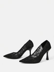 CUCCOO HITCHD Women Shoes Pointed Stiletto Black Lace Mesh Sexy And Comfortable Daily Versatile Women's High Heels Shoes Simple Temperament Fashion Party Wedding Banquet Women's Shoes - 2025 Net-9 Black 1 - View 3