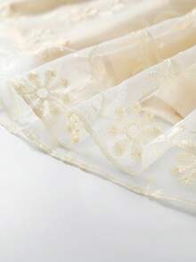 Elenzga Chân váy mini hai lớp dáng chữ A lãng mạn với họa tiết hoa, kiểu dáng thanh lịch Pháp, thích hợp cho kỳ nghỉ, hẹn hò, đi làm, mùa xuân/hè. - Màu be - Xem 4