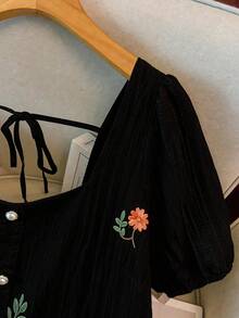 CURVE Women's Elegant Square Neck Floral Embroidery Dress, Exquisite Embroidered Dress Suitable For Daily Wear And Outdoor Activities - 2 - 查看 3