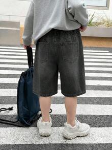 Tween Boys' Summer Casual Washed Slant Pocket Denim Shorts - Black - View 2