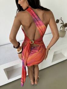 Firerie Gaun Mini Tanpa Punggung Elegan Seksi Warna Pastel untuk Wanita, Cocok untuk Liburan, Golf, dan Musim Panas - Jeruk - View 4