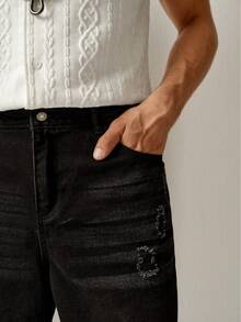 RONVEXI Men's Summer Casual Distressed Denim Shorts Black Jean Shorts Men - Black - View 7